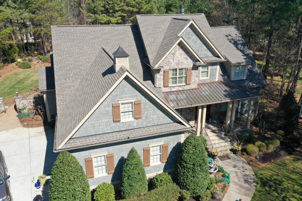 new asphalt shingle roof on a large home in north carolina