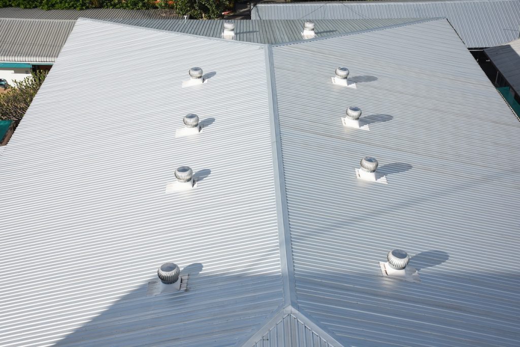 gray metal sheet roof in commercial construction.