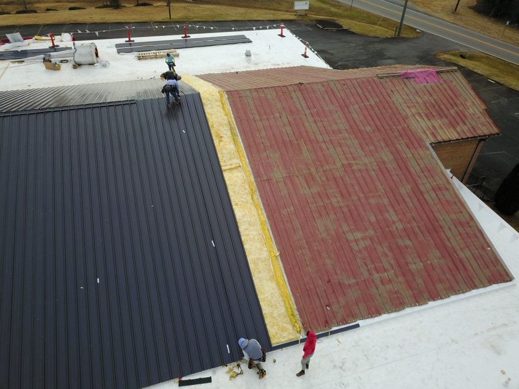 Commercial roof getting fixed