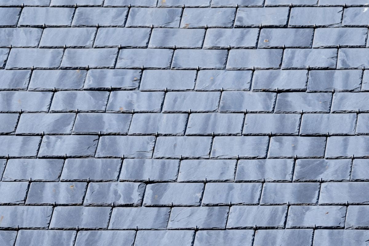 close-up of a roof with slate tiles